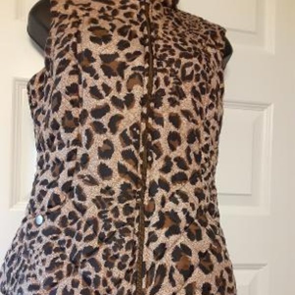 Chic Beige and Brown Animal Print Outerwear Vest - Picture 5 of 6